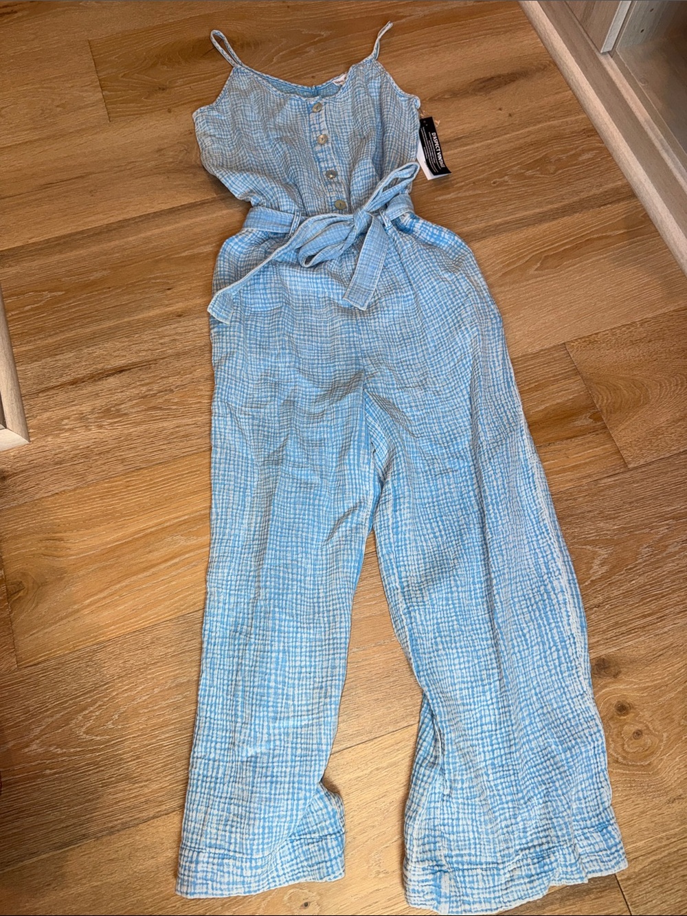 NWT Tribal Jeans Light Blue Spaghetti-Strap Jumpsuit with Waist Tie
